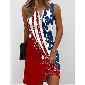 American Independence Day Women's Mini Dress Sundress Summer Dress Casual Daily Holiday Regular Fit Graphic Flag Star Sleeveless V Neck Blue White Red Summer