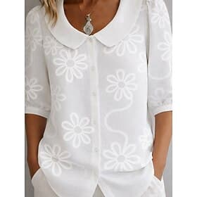 Femmes Chemise Chemise boutonnée Chemise Décontractée Chemisier Boutons Fleuri Élégant Classique Moderne Demi Manches Col Rond Claudine Hauts Réguliers Quotidi