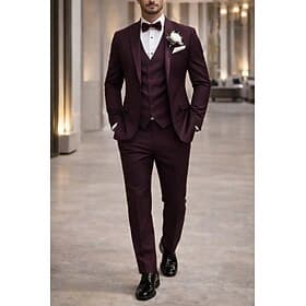 Men's Wedding Party Suits Burgundy Grape Purple Fashion Formal Solid Colored Standard Fit 3 Piece Single Breasted One-button