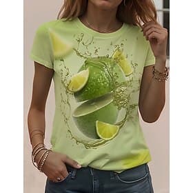 Damen T Shirt Druck Blumen Stilvoll Klassisch Lässig Kurzarm Rundhalsausschnitt Rundhals Normale Oberteile Täglich Weiß Hellgrün Grün Sommer Frühling