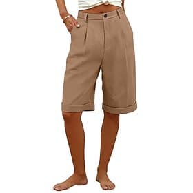 Women's Capri Pants Shorts Linen Shorts Dress Shorts Vacation Fashion Basic Knee Length Medium Waist Plain Pocket Elastic Waist Straight Leg Lightweight Comfor