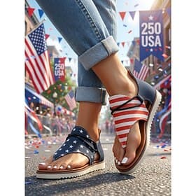 Women's USA 250 Patriotic Thong Sandals - Star and Stripe Canvas Flip Flops with Comfortable Cushioned Sole for Independence Day Parades, Summer Festivals  Out