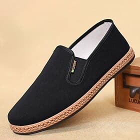 Men's Black Canvas Slip-On Casual Loafers Lightweight Comfort Walking Shoes for Daily Wear, Travel, Driving, Office, Weekend Outfits, Outdoor Leisure and Smart