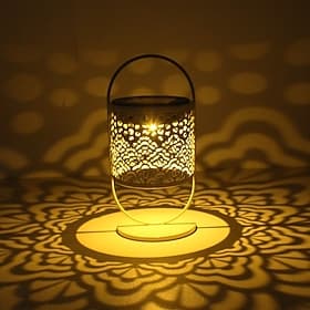 Outdoor Solar Hollow Iron Hanging Lantern, IP44 Waterproof Projection Lamp, Decorative LED Light for Garden, Yard, Lawn, Pathway, Patio – Ambient  Landscape Li
