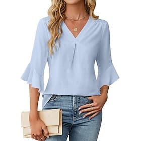 Per donna Camicia Blusa Top in chiffon Volant Semplice Elegante Classico Moderno Manica 3/4 Scollo a V Top Regolari Quotidiano Ferie Uscire Nero Bianco Verde A