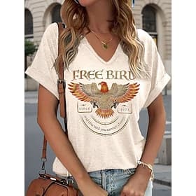 Musikfestival Damen T Shirt Druck Grafik Tiermotiv Buchstabe Vintage Stilvoll Klassisch Kurzarm V Ausschnitt Normale Oberteile Täglich Wochenende Urlaubskleidu