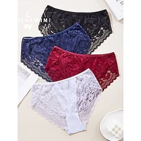 Femmes Culottes Dentelle Taille ÉlastiqueNightwearSpandex Nylon Occasionnel Couleur Unie Mode Mignon Noir Blanche Rouge bleu marine Printemps  Été