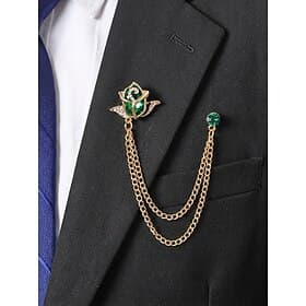 Broche de revers pour homme en alliage, ornée d'une rose et d'une chaînette, accessoire de costume pour mariage et soirée, disponible en plusieurs couleurs, él