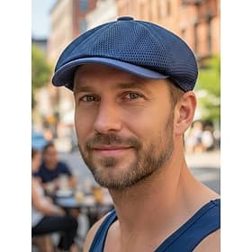 Berretto da uomo traspirante in rete, modello newsboy, disponibile in vari colori, leggero in poliestere, ideale per l'uso quotidiano, i viaggi, le vacanze e l