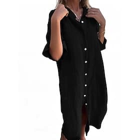 Femmes Robe Midi Robes en coton et lin Robe Chemise Robe Décontractée Élégant Mode Moderne Quotidien Extérieur Vacances Coupe Ample Uni Demi Manches Col de che