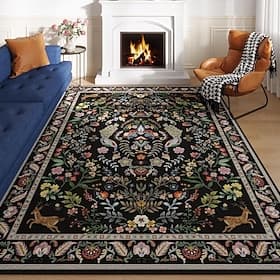 Vintage-Blumenmuster-Teppich, vollflächig, rutschfest, strapazierfähig, pflegeleicht, maschinenwaschbar, für Wohn- und Schlafzimmer