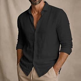 Men's Shirt Linen Shirt Summer Shirt Beach Wear Button Up Shirt Plain Casual Daily Black White Pink Navy Blue Long Sleeve Turndown Summer Spring Clothing Appar
