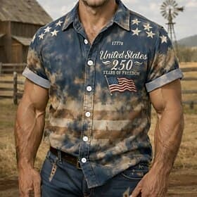 Men's 4th of July U.S. 250th Anniversary Eagle US Flag Shirt Western Shirt Button Up Shirt Short Sleeve Patriotic Holiday Summer Spring Turndown 3D Print Linen