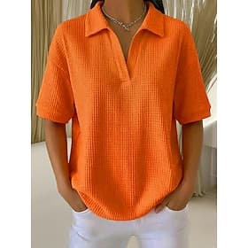 Women's T Shirt Polo Shirts Tee Waffle Knit Tops Plain Fashion Stylish Basic Short Sleeve Shirt Collar Regular Tops Daily Going out Weekend Blue Black White Or