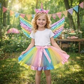 Set Medieval Renaissance Fancy Knee Length Wings Headpiece Tulle Skirt with Accessories Fairy Fancy Dress Girls' Fantasy Halloween Carnival Children's Day Part