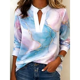 Femmes Chemise Géométrique Élégant Bohème Vacances manche longue Col en V Hauts Réguliers Quotidien Plage Fête Bleu Rose Claire Orange Été Printemps
