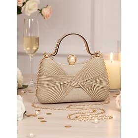 Women's Elegant Evening Clutch Bag, Polyester Material, Multi-Color, Pleated Knot Design with Chain Strap, Perfect for Weddings, Banquets and Party Events