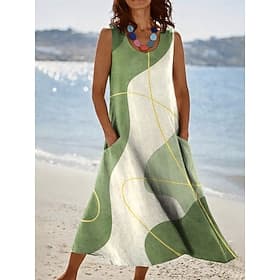 Femmes Robe Midi Robe d'Été Robe trapèze Vacances Occasionnel Boho Fête Coupe régulière Graphique Abstrait Sans manches Col en U Bleu Rose Claire Violet Vert É