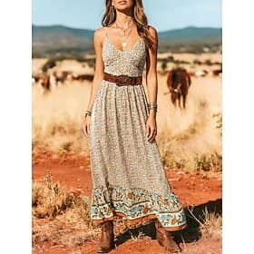 Femmes Robe maxi Robe bohème Robe Décontractée Robe Nuisette Élégant Mode Moderne Extérieur Vacances Sortir Coupe régulière Fleuri Sans manches Col en V Noir R
