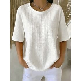 Women's Waffle Shirt T Shirt Tee Waffle Knit Tops Solid Color Classic Modern Casual Short Sleeve Crew Neck Regular Tops Daily Holiday Going out Black White Yel
