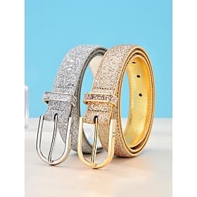Damesriem van imitatieleer, goud- en zilverkleurig, verstelbaar, stijlvol accessoire voor dagelijkse casual kleding, reis- en vakantieoutfits.