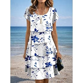 Women's Mini Dress Shift Dress Vacation Casual Boho Daily Date Regular Fit Floral Graphic Short Sleeve Crew Neck Blue Yellow Purple Green Summer Spring