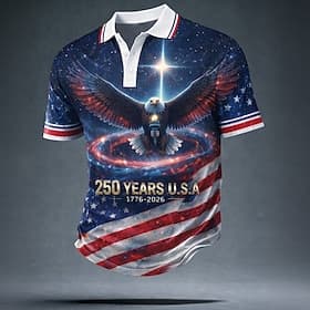4 juillet 2026, 250e anniversaire Homme Drapeau Américain Polo Manche Courte Polos Revers Occasionnel Athleisure Tenue quotidienne Tenue de fête Impression 3D thumbnail 3