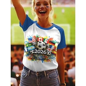 World Soccer Match 2026 Women's T Shirt Print Graphic Letter Stylish Classic Casual Short Sleeve Crew Neck Regular Tops Daily Blue Yellow Red Green Summer Spri