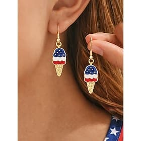 Women's Patriotic Alloy Earring Set, Multi-Style USA Flag Dangle Hoop Earrings for USA 250th Anniversary, Independence Day and Everyday Casual Wear