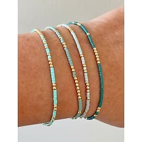 Women's Bohemia Elastic Bead Bracelet Set, 4 Bracelets, Beaded Design with Gold Accents, Perfect for Beach Vacations  Daily Casual Wear