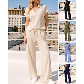Per donna Set di tute e pullover Tuta da 2 pezzi Abiti da salotto Coulisse con tasca Tinta unita Set di Abbigliamento Sportivo Estate Primavera Caffè leggero N