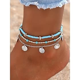 Ensemble de bracelets de cheville bohèmes pour femme, en alliage, multicolores, ornés de breloques en coquillage, idéal pour le quotidien, les vacances et les