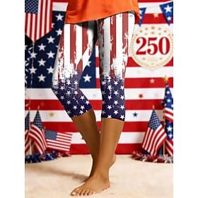 American Independence Day Women's Leggings Vacation Fashion Casual Capris High Waist Pants Comfortable Stretchy Daily Street Holiday Blue White Red Summer Spri