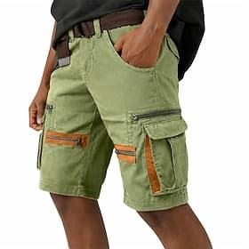 Homens Calças de carga Bermuda Cargo Calção Shorts casuais Bolsos Cintura elástica Tecido Cor Única Comprimento do joelho Casual Ao ar livre Streetwear Moda Ro thumbnail 3