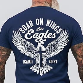 Mannen's Bijbel Vlieg Op Vleugels Als Jesaja 40 31 Adelaar Kruis Christelijke Religieuze Geloof Motiverende T-Shirt Grafisch Crew Neck Normale Pasvorm Casual K