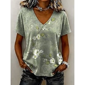 Women's T Shirt Print Floral Graphic Stylish Classic Casual Short Sleeve V Neck Regular Tops Casual Daily Blue Pink Purple Green Summer Spring