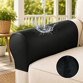 Waterproof Couch Covers 2 Armrest Covers  4 Patches Elastic PU Faux Leather Armrest Protector Anti-Slip Armrest Covers for Furniture Protection