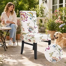 Dining Chair Cover Stretch Waterproof High Back Dining Chair Cover Office Chair Cover Floral Printed Slipcovers