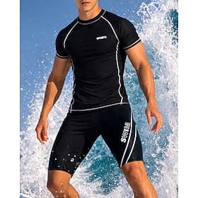 Herren Regulär 2-teiliger Rashguard Surfshirt Badeshorts Patchwork Knielanges Bein UV-Sonnenschutz Schnelltrocknend Atmungsaktiv Kurzarm Bademode Surfen Wasser