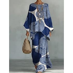 Femmes Ensembles de Pantalons manche longue Manche 3/4 Col rond Graphique Géométrique Dégradé Imprimé Mode Streetwear Occasionnel Quotidien Extérieur bleu mari