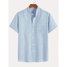 Voor heren Overhemd Linnen overhemd Zomer overhemd Strand hemd Verticale stroken Casual Dagelijks blauw Blozend Roze Korte mouw Mandarijn Kraag Zomer Lente Kle