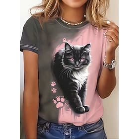 Damen T Shirt Druck Grafik Tiermotiv Leopard Vintage Stilvoll Klassisch Kurzarm Rundhalsausschnitt Rundhals Normale Oberteile Täglich Wochenende Weiß Pudriges