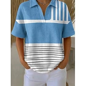 Women's Waffle Shirt Casual Shirt Summer Tops Graphic Geometric Vintage Stylish Short Sleeve Regular Tops Daily Outdoor Office White and Blue Rainbow Summer Sp