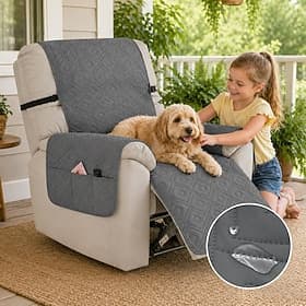 100% Waterproof Recliner Covers, Non Slip Covers for Recliner Chair with Pocket, Washable Reclining Chair Quilted Furniture Protector for Kids, Pets thumbnail 2