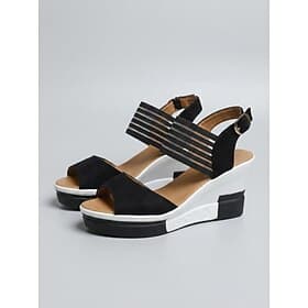 Women's Black Wedge Sandals, Elastic Ankle Strap Open Toe Sandals, Casual Footwear for Summer Daily Wear, Garden Date, Travel, Vacation  Casual Outings