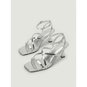 Women's Silver Metallic Kitten Heel Sandals - Elegant Cocktail Party Dress Shoes