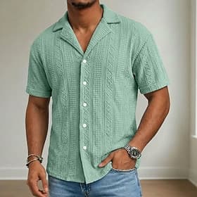 Men's Shirt Texture Button Down Shirt Jacquard Shirt Black White Light Green Navy Blue Purple Short Sleeve Geometric Lapel Casual Daily Jacquard Clothing Appar