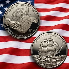 U.S. 250th Anniversary Commemorative Coin, Mayflower Compact 1620–2016 Challenge Coin, Pilgrim Ship  Historical Document Design, Durable Metal Patriotic Collec