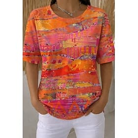 Women's Waffle T-shirt Textured Knit Tops Summer Tops Graphic Geometric Stylish Classic Short Sleeve Crew Neck Round Neck Long Tops Casual Daily White-Blue Pin