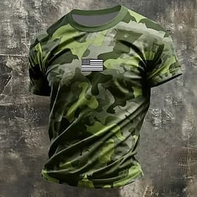 4th of July 2026 250th Men's Camo American US Flag T Shirt Short Sleeve T shirt 3D Print Crew Neck Shirt Vintage Retro Patriotic Daily Festival White Orange Ar